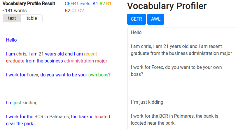 Vocabulary Profiler